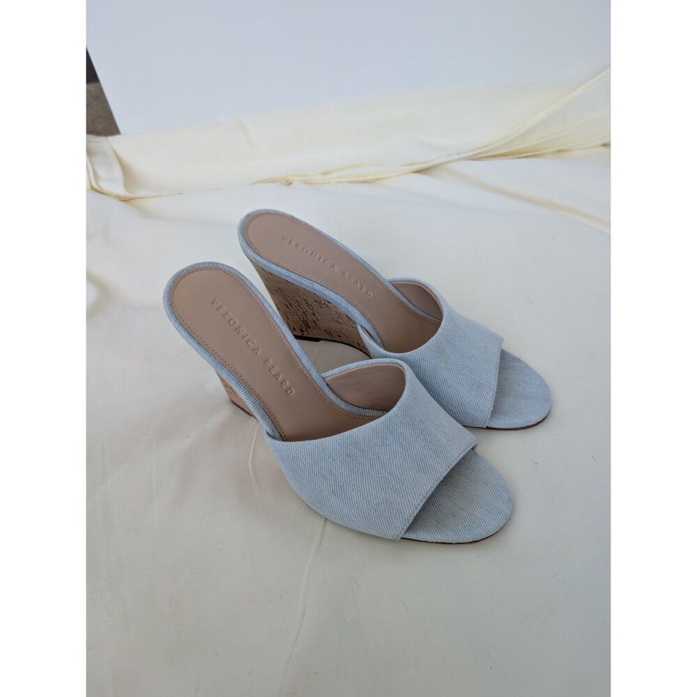 Veronica Beard Dali Slide Wedge Sandals Shoes Light Blue Denim Sz 6.5M - Picture 11 of 16